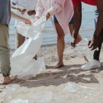 A group of people cleaning a beach